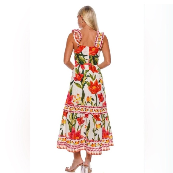 Farm Rio Cashew Garden Midi Summer Dress Size Medium - Picture 7 of 12